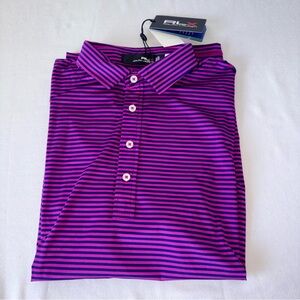 RLX Ralph Lauren Mens Purple Blue Striped Performance Golf Polo Shirt  Medium